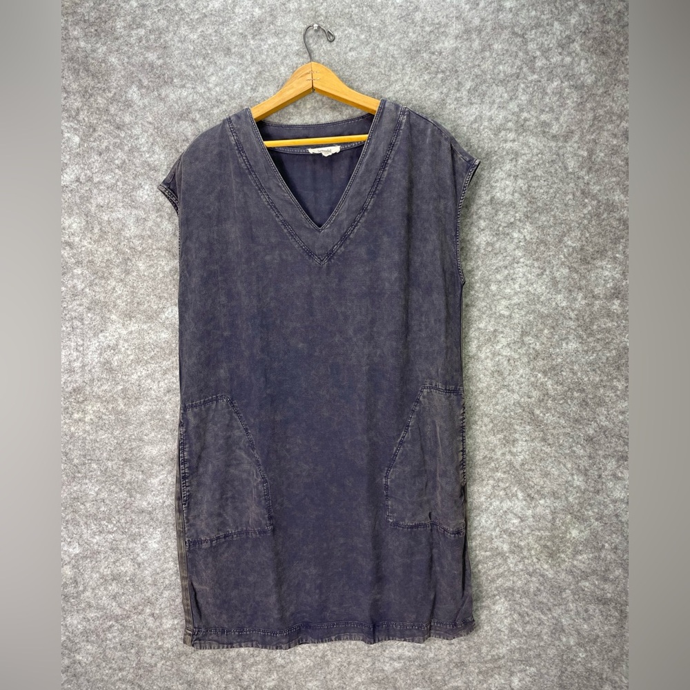 Splendid Dress Womens Small Blue Washed V Neck Cap Sleeve Shift Pockets